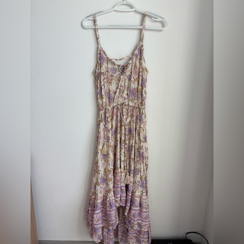 Sea luster Floral Purple and Cream Maxi Dress Beach Boho Lace up high low